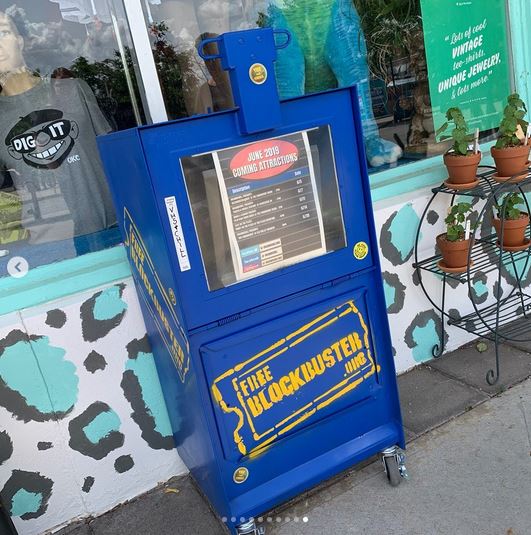 old Newspaper box converted into free blockbuster